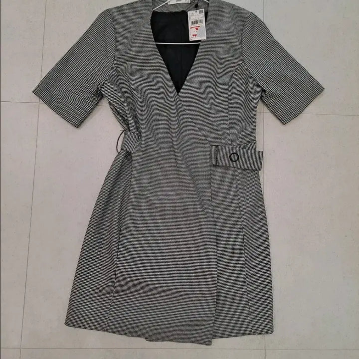 [BUNJANG] Mango Houndstooth Check Short Sleeve Midi Dress M / 망고  하운드투스 체크 패턴 반팔 원피스 M