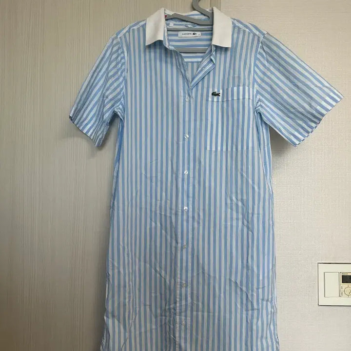 [BUNJANG] Lacoste Blue Striped Shirt Dress Size 34 / 라코스테 하늘색 스트라이프 셔츠 34
