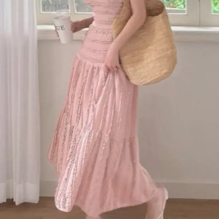 [BUNJANG] Summer Pink Tank Top and Skirt Set / 여름 핑크 나시 스커트 세트 투피스 휴양지룩 (캡포함)