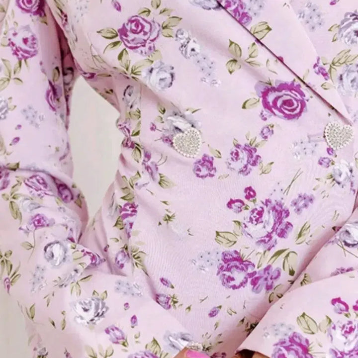 [BUNJANG] Flower Pattern Wrap Style Jacket / 플라워 핑크 랩 스타일 자켓 수입