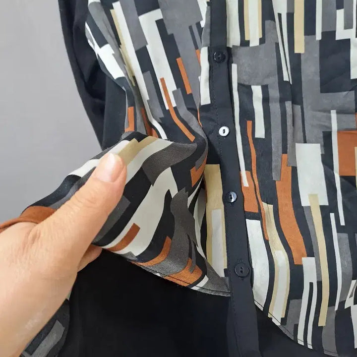 [BUNJANG] Colorblock Pattern Layered Two-Tone Material Shirt Tee / 배색 패턴 레이어드 투톤소재 셔츠  티