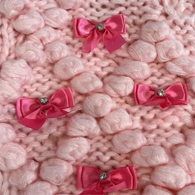 [BUNJANG] Pink Ribbon Knit Cardigan / 핑크 리본 장식 니트 가디건