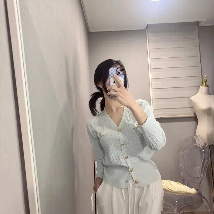 [BUNJANG] Eldin Pearl Pastel V-Neck Cardigan / 엘딘 펄 파스텔 브이넥 가디건