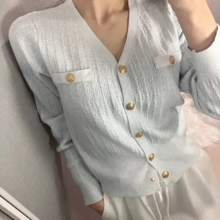 [BUNJANG] Eldin Pearl Pastel V-Neck Cardigan / 엘딘 펄 파스텔 브이넥 가디건