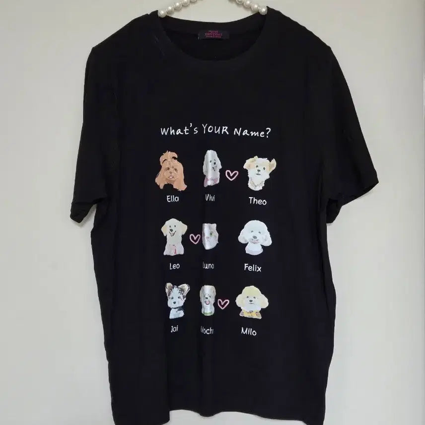 [BUNJANG] Black Puppy Print Short Sleeve T-Shirt (Size 66) / 66새옷)블랙 강아지 프린팅 반팔 티셔츠 66사이즈