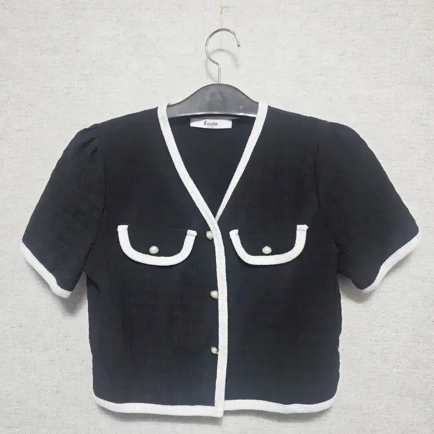 [BUNJANG] Ecole Black Tweed Short Sleeve Jacket / Ecole 블랙 트위드 반팔 자켓