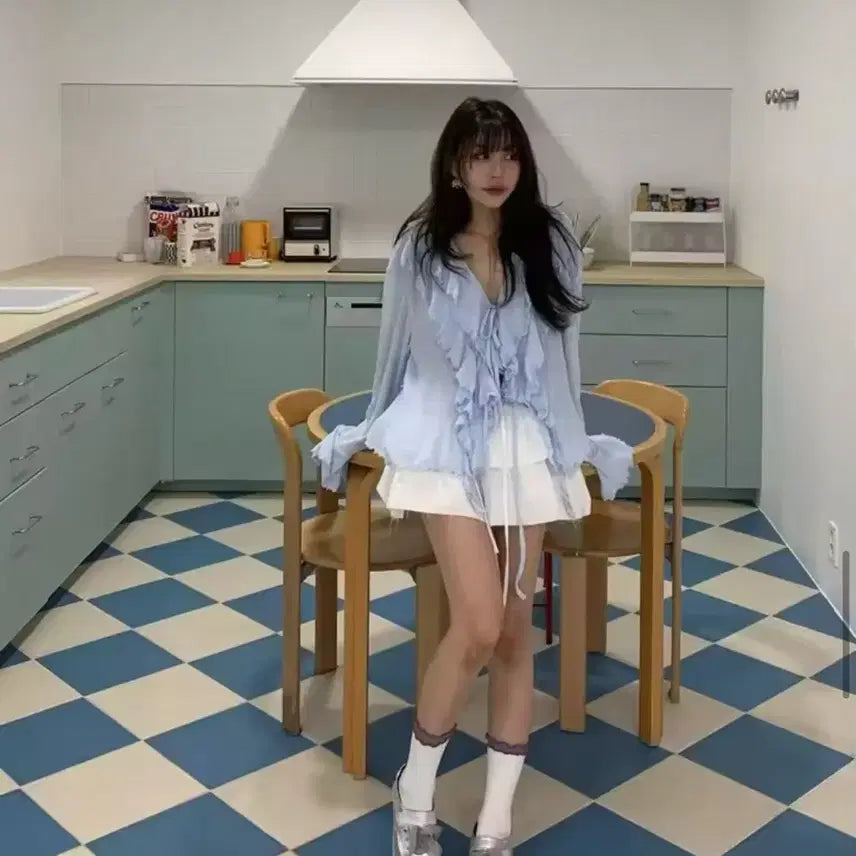[SOLD OUT] 프릴 레이스 롱슬리브 가디건 블루 도매가 새상품 1장 날려요