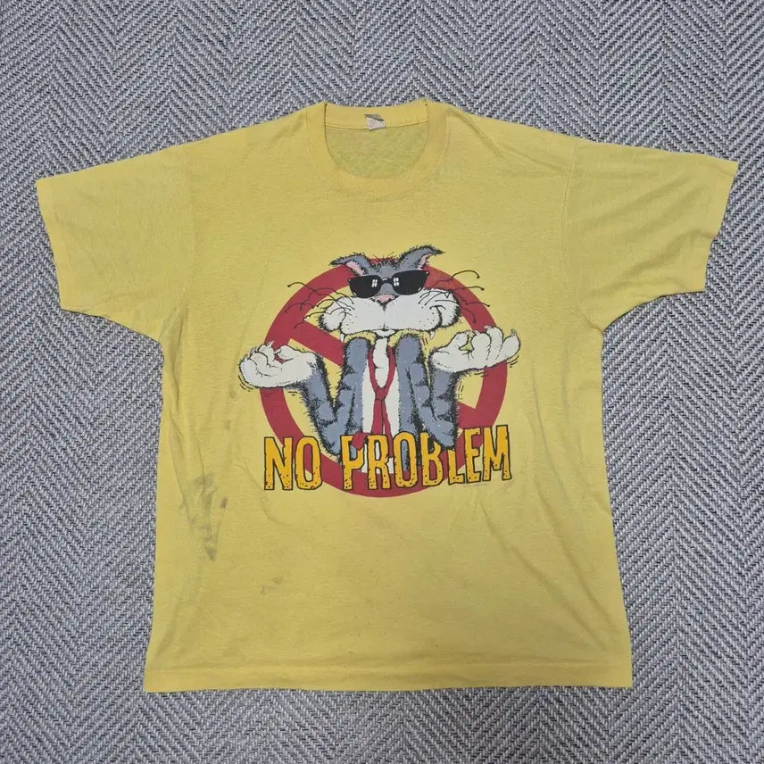 [BUNJANG] 80s NO PROBLEM Cartoon Printing Single Stitch T-Shirt XL / 80s "NO PROBLEM" 카툰 프린팅 싱글스티치 티셔츠 (XL)