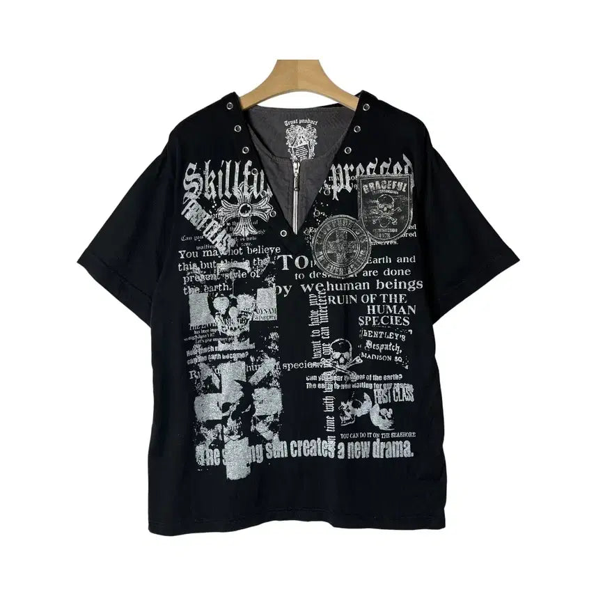 [BUNJANG] JPN Punk Layering Eyelet T-Shirt Black / [JPN] 재팬 펑크 레이어링 아일렛 티셔츠