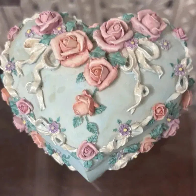 [BUNJANG] Heart-Shaped Flower Embellished Jewelry Box / 하트모양 플라워 장식 보석함