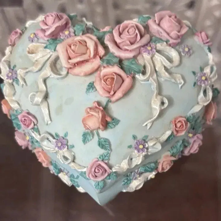 [BUNJANG] Heart-Shaped Flower Embellished Jewelry Box / 하트모양 플라워 장식 보석함