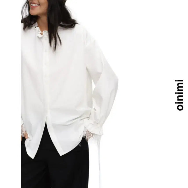 [BUNJANG] OINIMI White Ruffle Stand-up Collar Shirt / OINIMI 셔츠 남방 러플 장식 스탠드업 칼라 화이트 셔츠