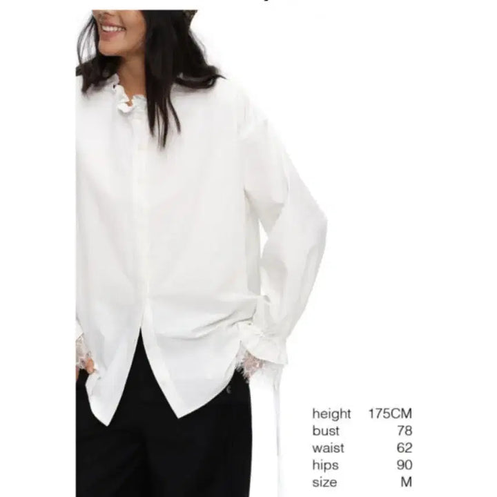 [BUNJANG] OINIMI White Ruffle Stand-up Collar Shirt / OINIMI 셔츠 남방 러플 장식 스탠드업 칼라 화이트 셔츠