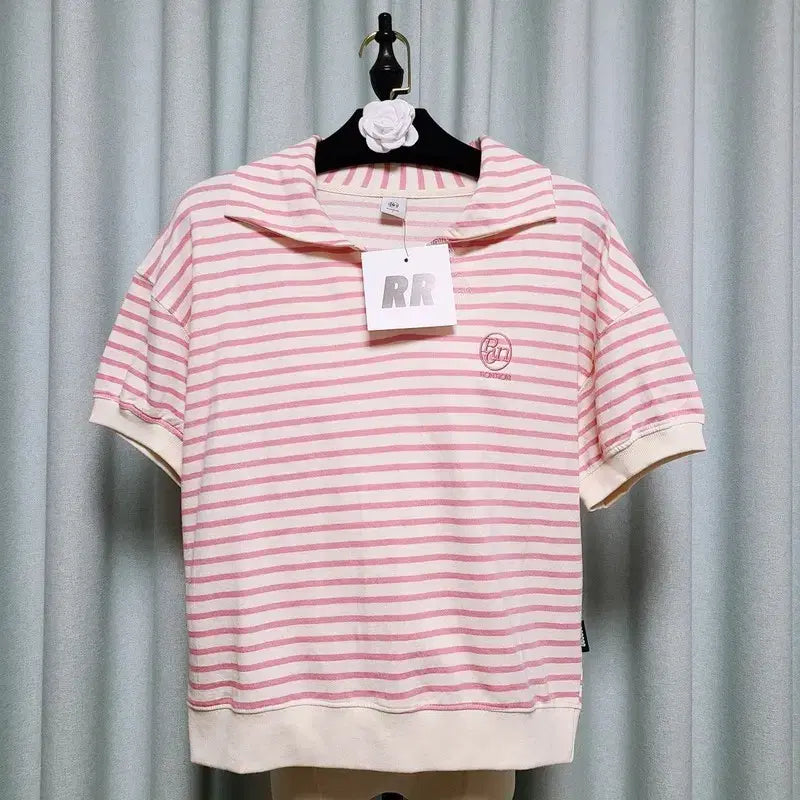 [BUNJANG] RONRON Stripe Collar Short Sleeve T-Shirt / RONRON 론론 스트라이프 카라 반팔티