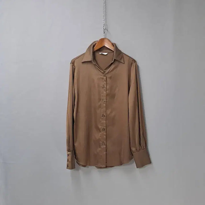 [BUNJANG] Brown Satin Shirt Blouse / 브라운 새틴 셔츠 블라우스
