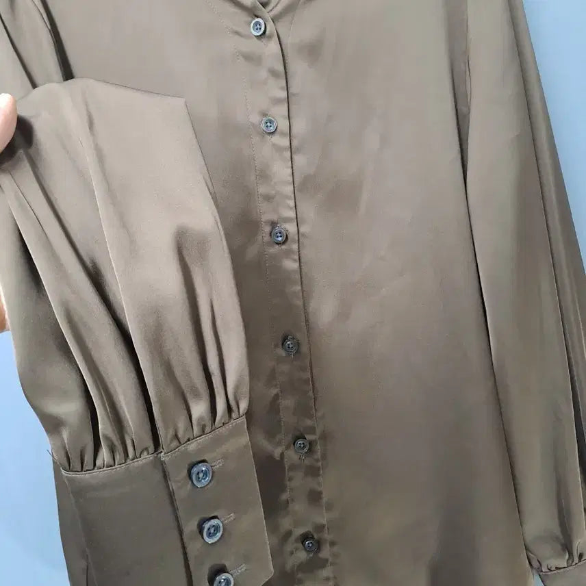 [BUNJANG] Brown Satin Shirt Blouse / 브라운 새틴 셔츠 블라우스