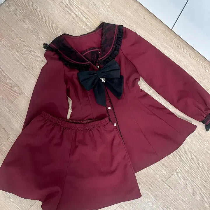 [BUNJANG] Secret Honey Burgundy Setup Set / 시허니 버건디 셋업