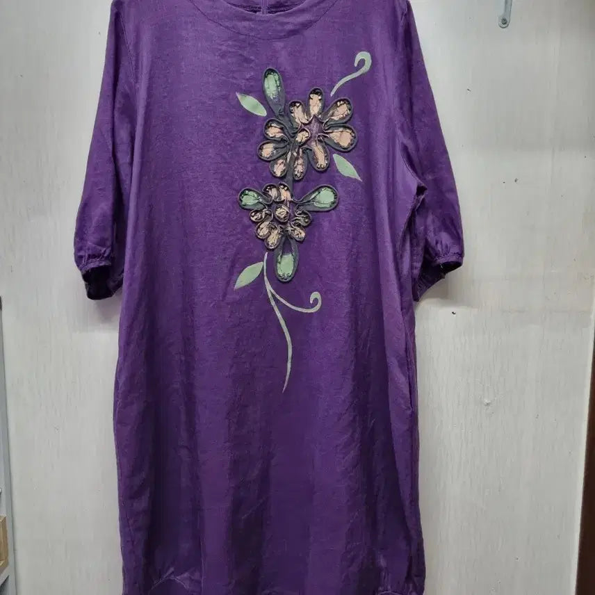 [SOLD OUT] 린넨 보라색꽃무늬 롱 원피스77