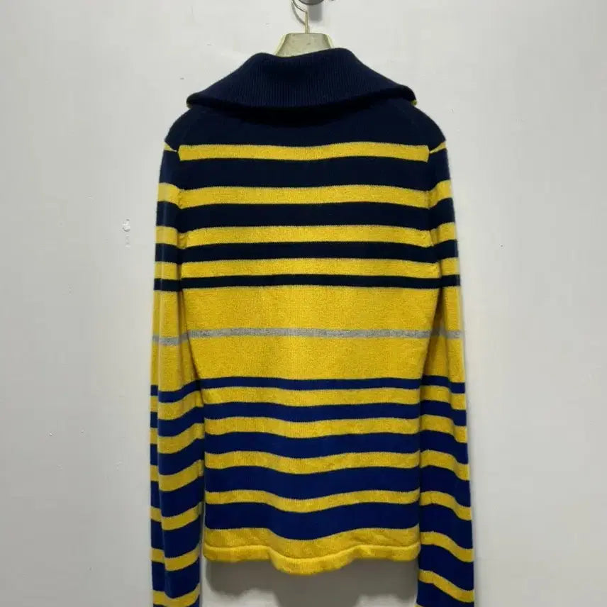 [BUNJANG] Hazzys Yellow/Navy Stripe Zip-Up Cardigan (Size S) / 헤지스 노랑/네이비 스트라이프 집업 가디건 S