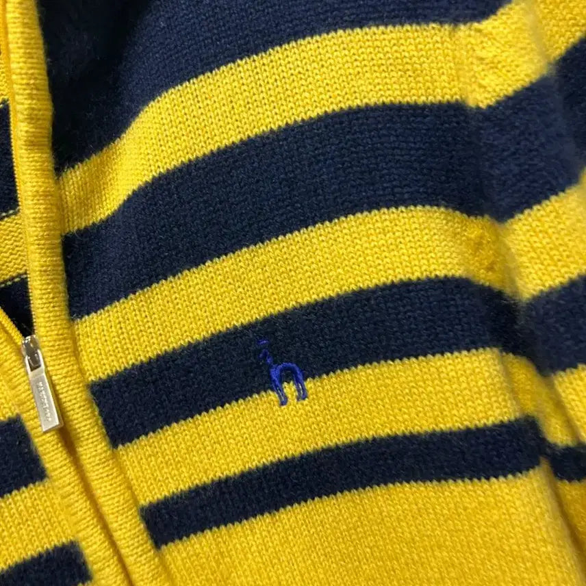 [BUNJANG] Hazzys Yellow/Navy Stripe Zip-Up Cardigan (Size S) / 헤지스 노랑/네이비 스트라이프 집업 가디건 S