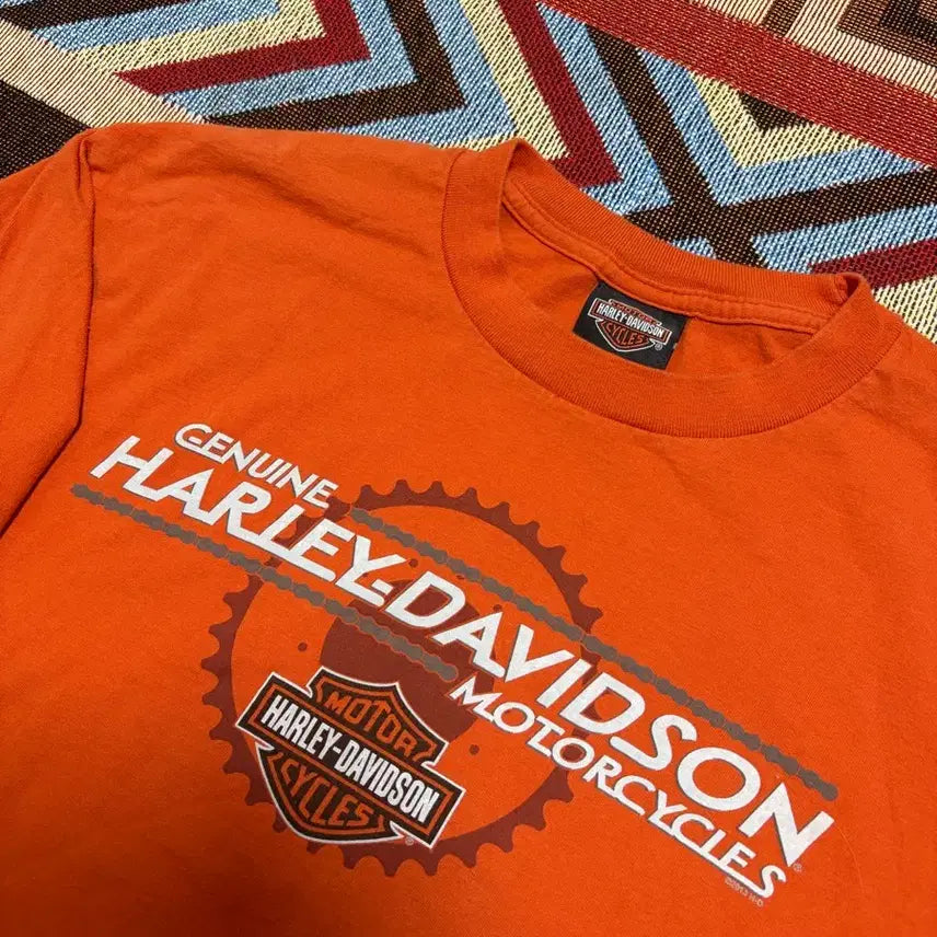 [BUNJANG] Harley-Davidson Long Sleeve T-Shirt Orange / L) 할리데이비슨 소매 로고 긴팔 티셔츠 오렌지