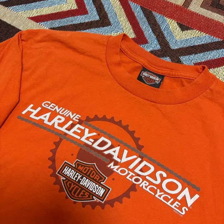 [BUNJANG] Harley-Davidson Long Sleeve T-Shirt Orange / L) 할리데이비슨 소매 로고 긴팔 티셔츠 오렌지