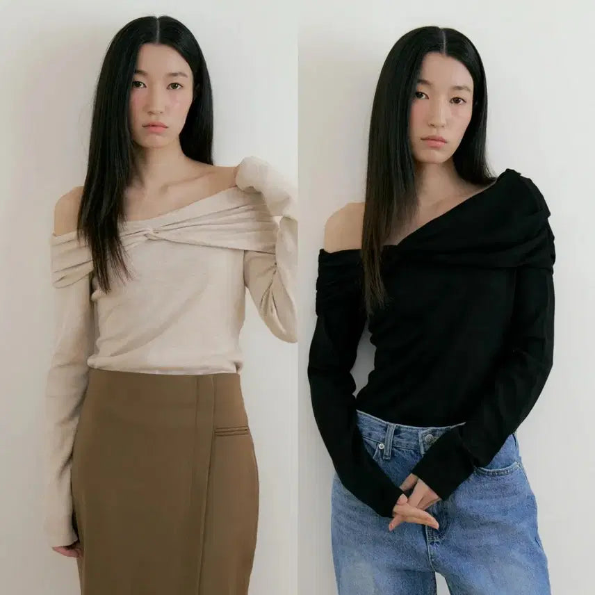 [BUNJANG] Lucirju Wool Knit Off-Shoulder Set / 2개 세트) 루시르주 울 니트 오프숄더
