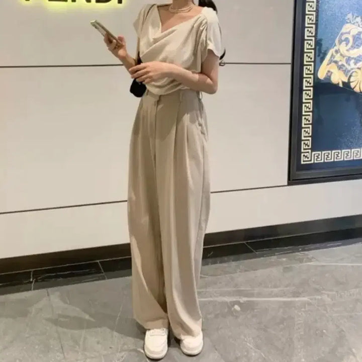 [BUNJANG] Drape Shirring Cream Blouse / 드레이프 셔링 크림 블라우스