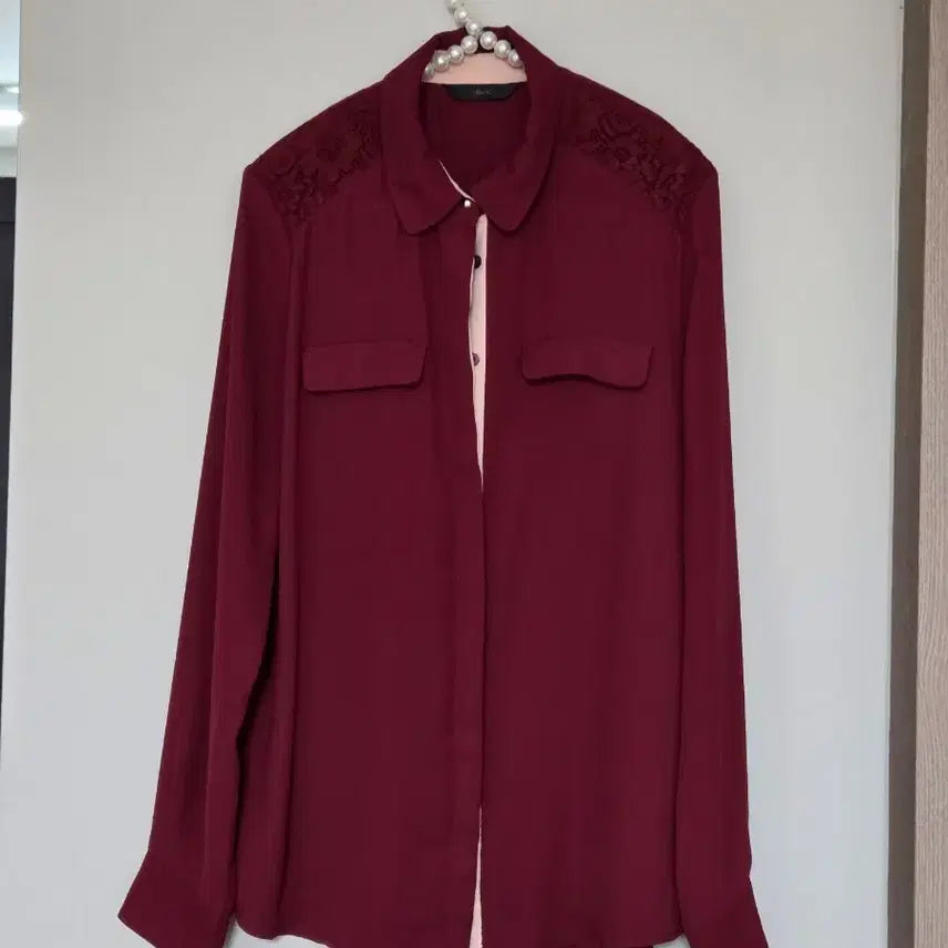 [BUNJANG] Roem Burgundy Lace Blouse / 55)로엠 버건디 블라우스 55사이즈