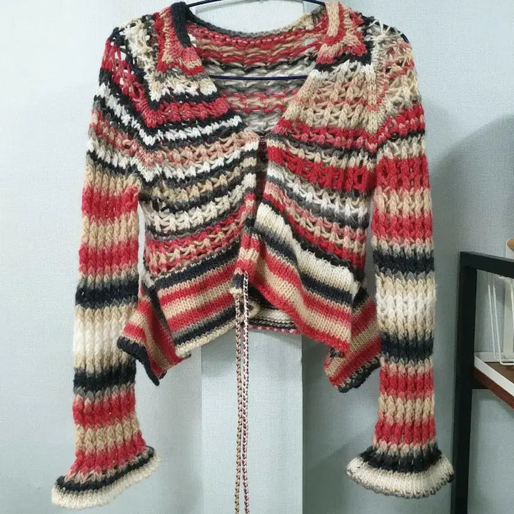 [BUNJANG] PERVERZE Vintage Stripe Knit Cardigan 100% Wool / PERVERZE 빈티지 스트라이프 니트 가디건 울100%