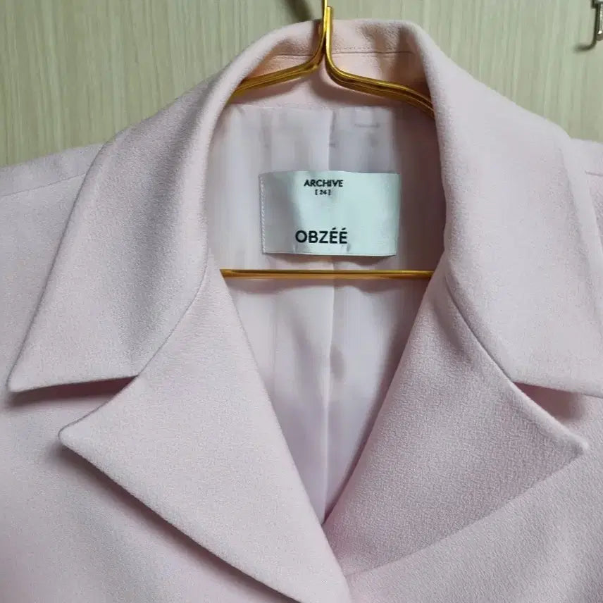 [BUNJANG] Obzee Baby Pink Short-Sleeve Belted Jacket / 오브제 베이비핑크 반팔 벨티드 자켓