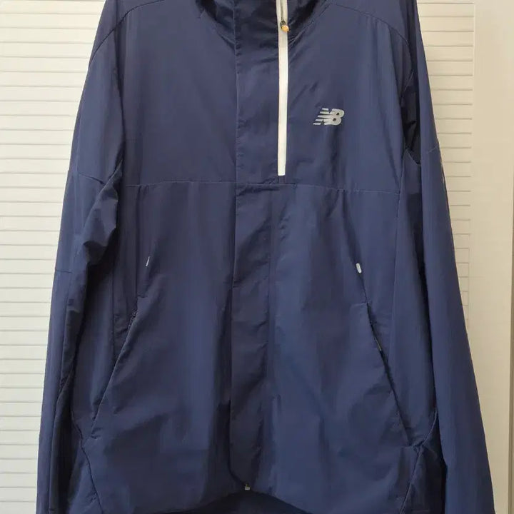 [BUNJANG] New Balance Navy Hooded Windbreaker Jacket - Size L / 뉴발란스 네이비 후드 방풍 바람막이 자켓 L사이즈