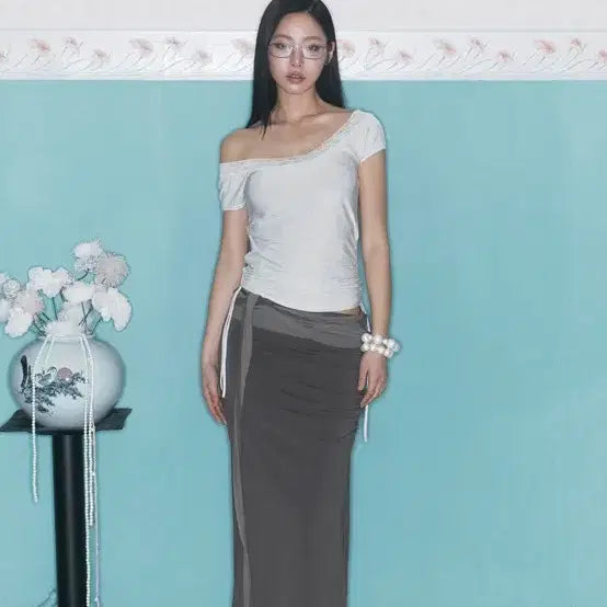 [BUNJANG] Maya Lace Shirring Top White Melange / 플리즈노팔로우 maya shirring top melange 마야탑