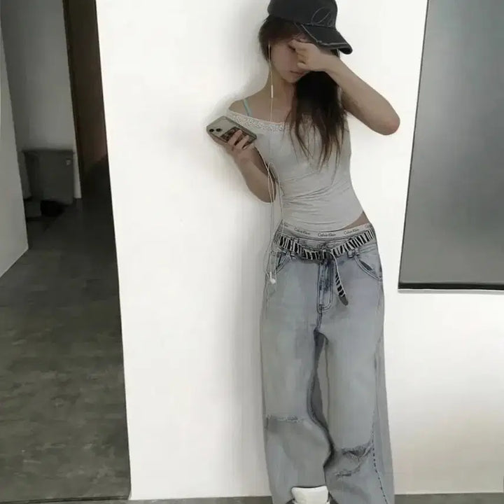 [BUNJANG] Maya Lace Shirring Top White Melange / 플리즈노팔로우 maya shirring top melange 마야탑