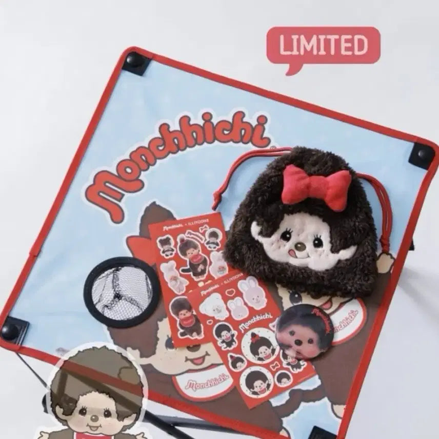 [BUNJANG] Monchhichi Collaboration Bundle: Yawa Table, Pouch, Stickers / 몬치치 콜라보 굿즈 일괄 (야와 테이블 , 파우치, 스티커)