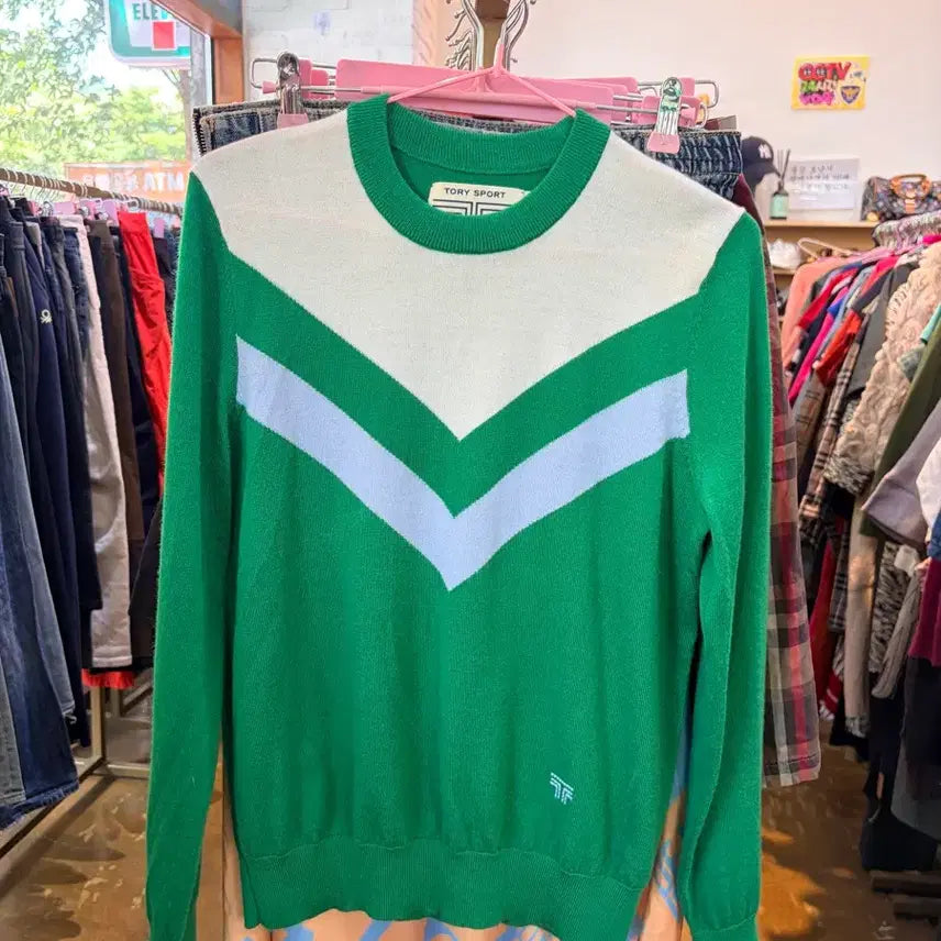 [BUNJANG] Tory Burch Sport Green Knit Sweater / 토리버치 스포츠 그린 컬러 니트