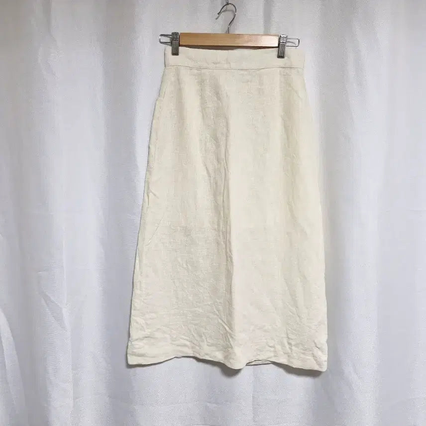 [BUNJANG] Ivory Beige Linen Button Midi Skirt / 아이보리 베이지 린넨 버튼 스커트