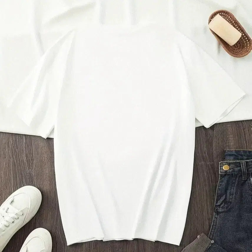 [BUNJANG] Heart Print White Cotton T-Shirt / 새상품 하트프린팅 화이트 반팔 면티셔츠