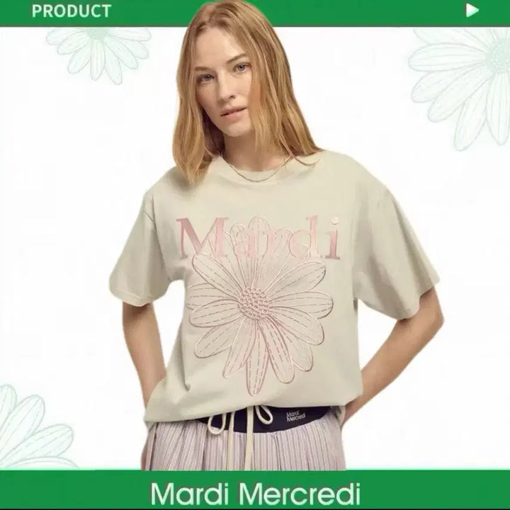 [BUNJANG] Mardi Mercredi Flower Embroidered T-Shirt / 마르디 플라워 자수티