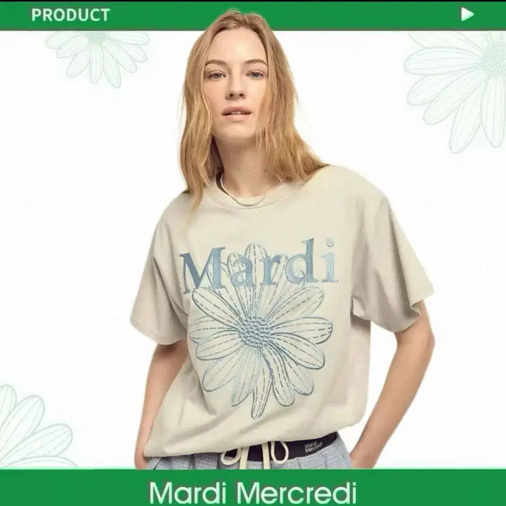 [BUNJANG] Mardi Mercredi Flower Embroidered T-Shirt / 마르디 플라워 자수티