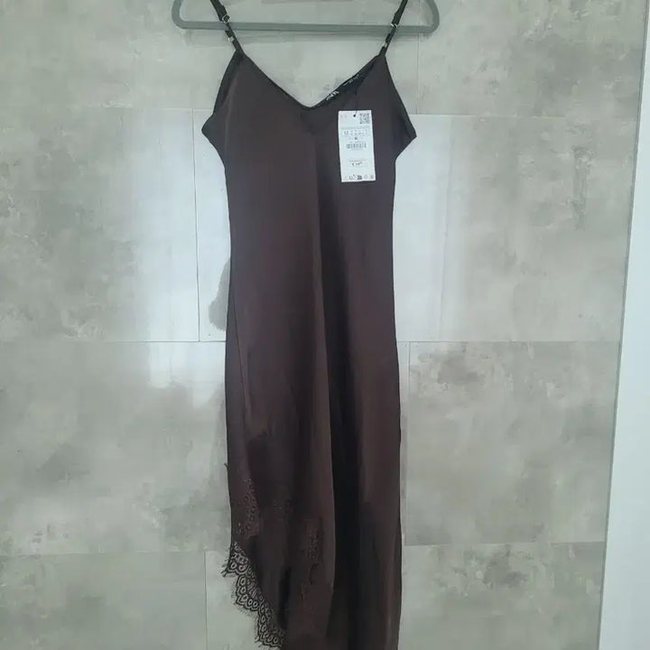 [BUNJANG] ZARA Long Slip Dress Brown Lace Detail / 자라