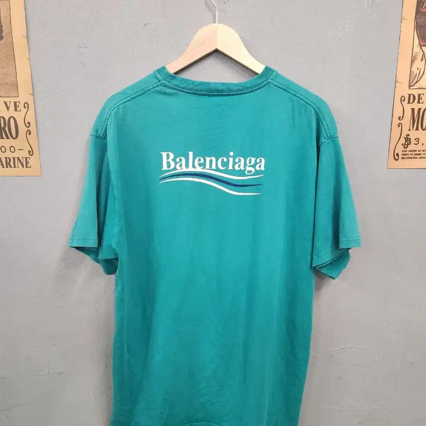 [BUNJANG] Balenciaga Logo T-Shirt Teal / 발렌시아가 로고 반팔 티셔츠 청록색