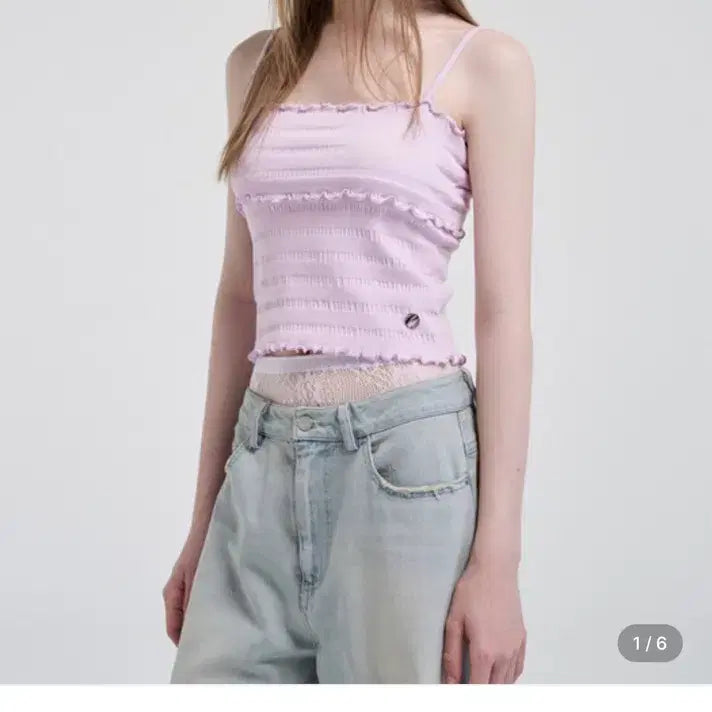 [BUNJANG] Etmon Wave Logo Sleeveless Top Lavender Pink / 에트몽 웨이브 로고 슬리브리스 탑 라벤더 핑크