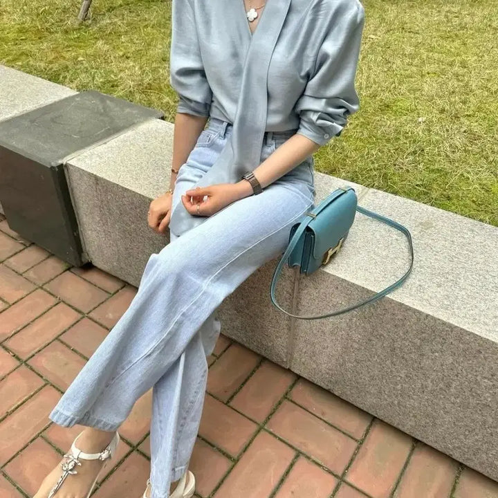 [BUNJANG] Jasmine K. Tie Blouse - Silk/Linen Blend / 자스민케이 타이 블라우스s/시에 오르 유메르 라밤바룸 그레이룸 어라운드율