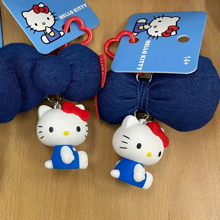 [BUNJANG] Hello Kitty Denim Ribbon Keychain Set / 새상품 헬로키티 데님 리본 키링 두개 세트