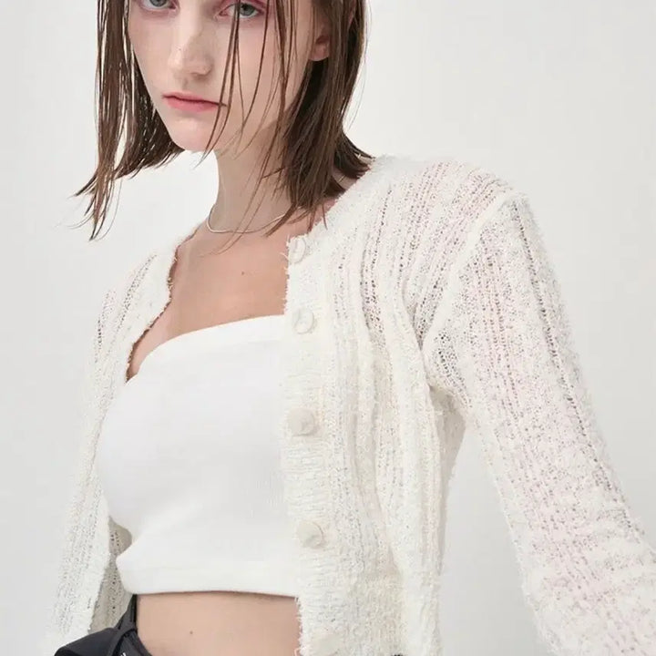 [BUNJANG] ETMONT Tail Yarn Knit Cardigan White / 에트몽 테일 얀 니트 가디건 화이트
