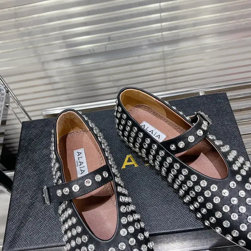 [BUNJANG] Alaïa Crystal Black Ballerina Flats / 알라이아 크리스탈 블랙 발레리나 플랫