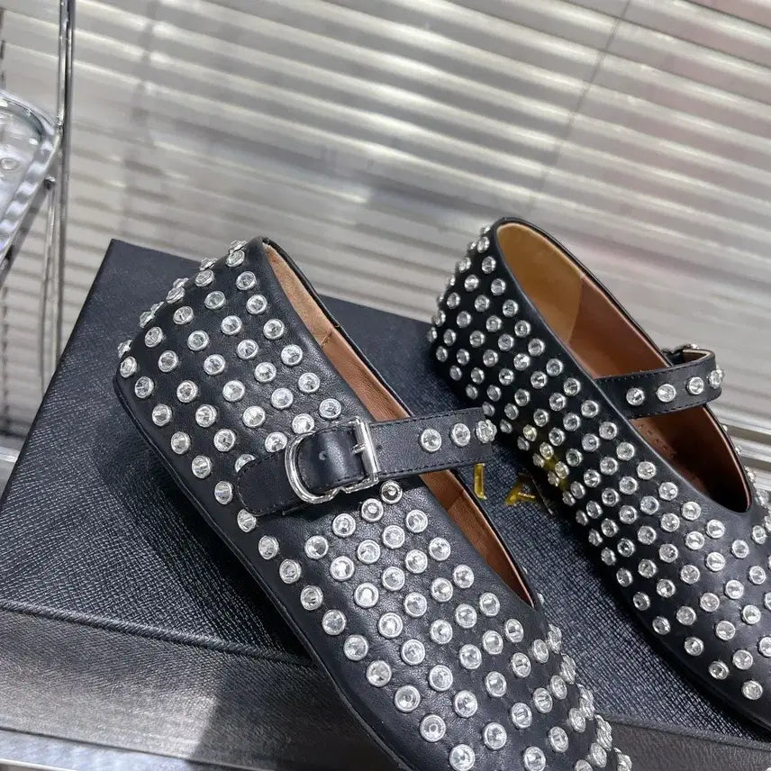 [BUNJANG] Alaïa Crystal Black Ballerina Flats / 알라이아 크리스탈 블랙 발레리나 플랫