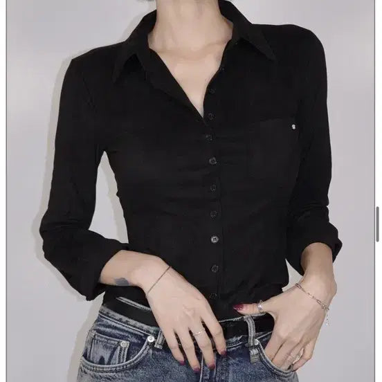 [BUNJANG] Pale J. Suede Slim Fit Shirt Black / 페일제이드 스웨이드 슬림핏 셔츠 블랙 무배