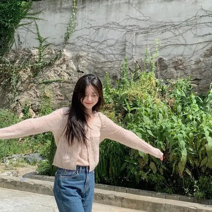 [BUNJANG] Yunsulshop Juli Alpaca Top &amp; Cardigan Set Pink Beige / 윤슬샵 Juli alpaca top cardigan 줄리 알파카 세트